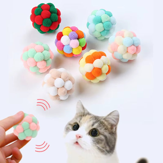 Bell Ball Cat Cat Toy Bouncy Ball Kitten Interactive Toy Plush Ball Planet Toy Cat Training with Bell Ring Playing Chew Balls