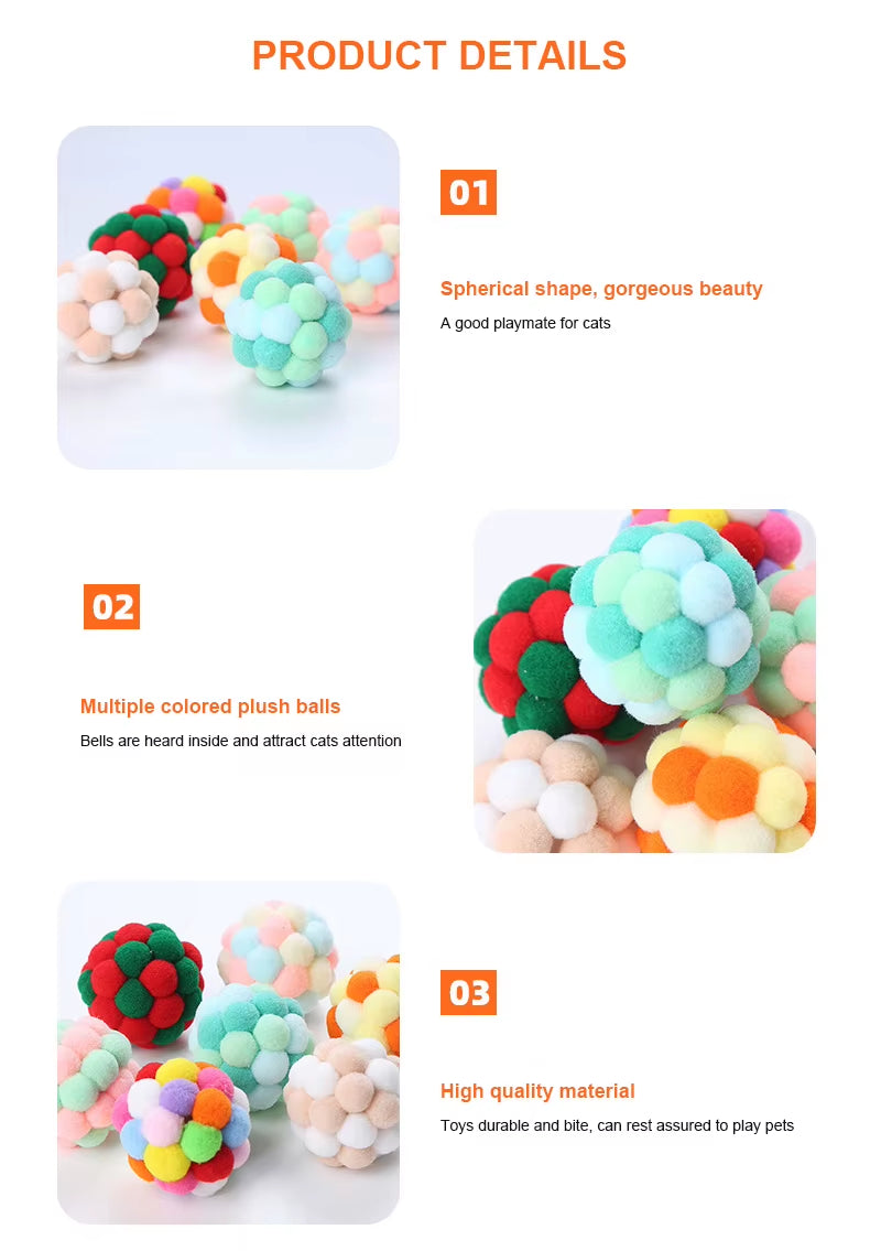 Bell Ball Cat Cat Toy Bouncy Ball Kitten Interactive Toy Plush Ball Planet Toy Cat Training with Bell Ring Playing Chew Balls