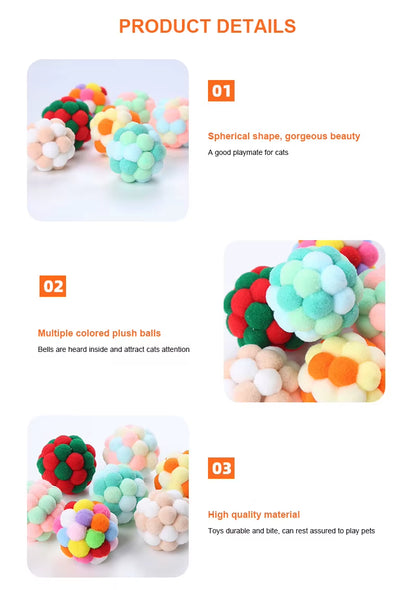 Bell Ball Cat Cat Toy Bouncy Ball Kitten Interactive Toy Plush Ball Planet Toy Cat Training with Bell Ring Playing Chew Balls