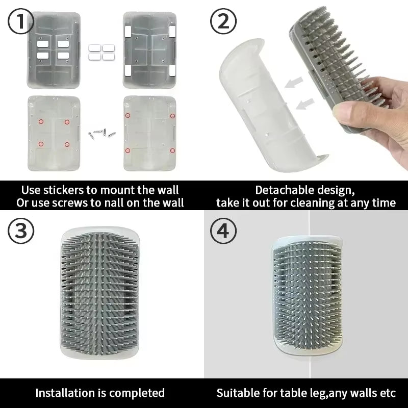 Cat Corner Brush Comb Massager for Cat Arch Plastic Scratcher Remove Hair Comb Grooming with Catnip Cat Self Cleaning Supply