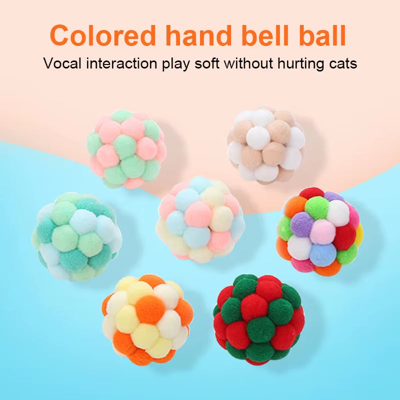 Bell Ball Cat Cat Toy Bouncy Ball Kitten Interactive Toy Plush Ball Planet Toy Cat Training with Bell Ring Playing Chew Balls