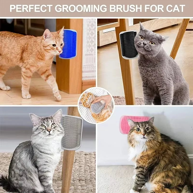 Cat Corner Brush Comb Massager for Cat Arch Plastic Scratcher Remove Hair Comb Grooming with Catnip Cat Self Cleaning Supply
